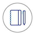 An icon of a notebook and pen representing ideas.