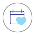 A heart superimposed over a calendar; illustrating that our Lending Specialists will take care of your needs as best they can whenever it suits you.
