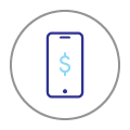 Icon of mobile phone with dollar sign in centre.