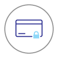 Icon of credit card with locked padlock in bottom right corner.