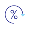 An icon of a percent symbol inside a curled arrow pointing down; representing the discounted rates we offer for essential workers on some products. 