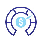 Icon of a car dashboard speedometer with dollar sign in centre