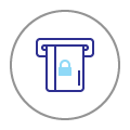 Icon of a bank card with overlay of a padlock symbol in an ATM.