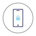 Icon of a mobile phone with a locked padlock on screen.