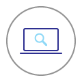 An icon of a magnifying glass on a laptop's screen.