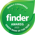 Finder 2023 Highly Commended Green Bank of the Year award logo, symbolising excellence in sustainable banking practices.