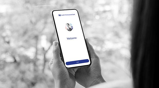 A member opens the Health Professionals Bank app.