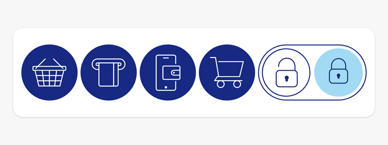 A series of icons representing card uses and padlocks representing controls on your cards.
