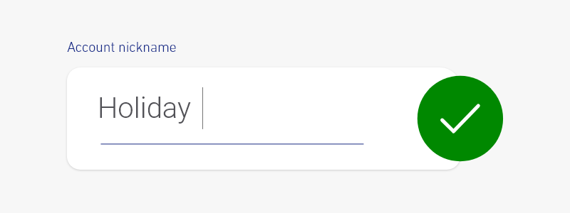 The account nickname field in the app where someone has entered "Holiday".