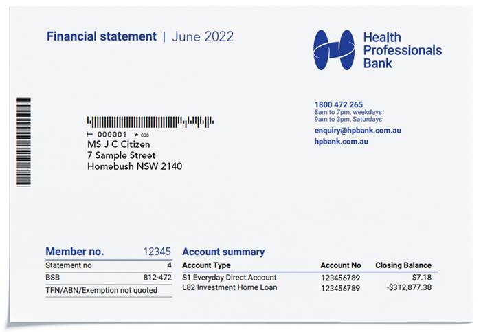 A sample financial statement showing where you can find your account number.