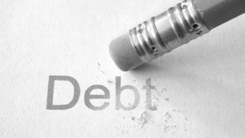How to consolidate your debts. Image: a pencil erasing the word debt.
